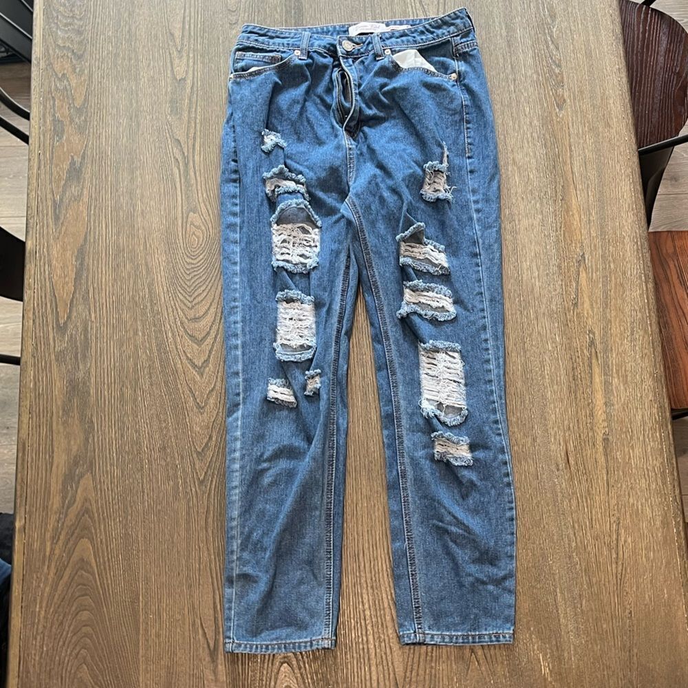 Denim Blvd Medium Wash Distressed High Rise Skinny Jeans Size 9